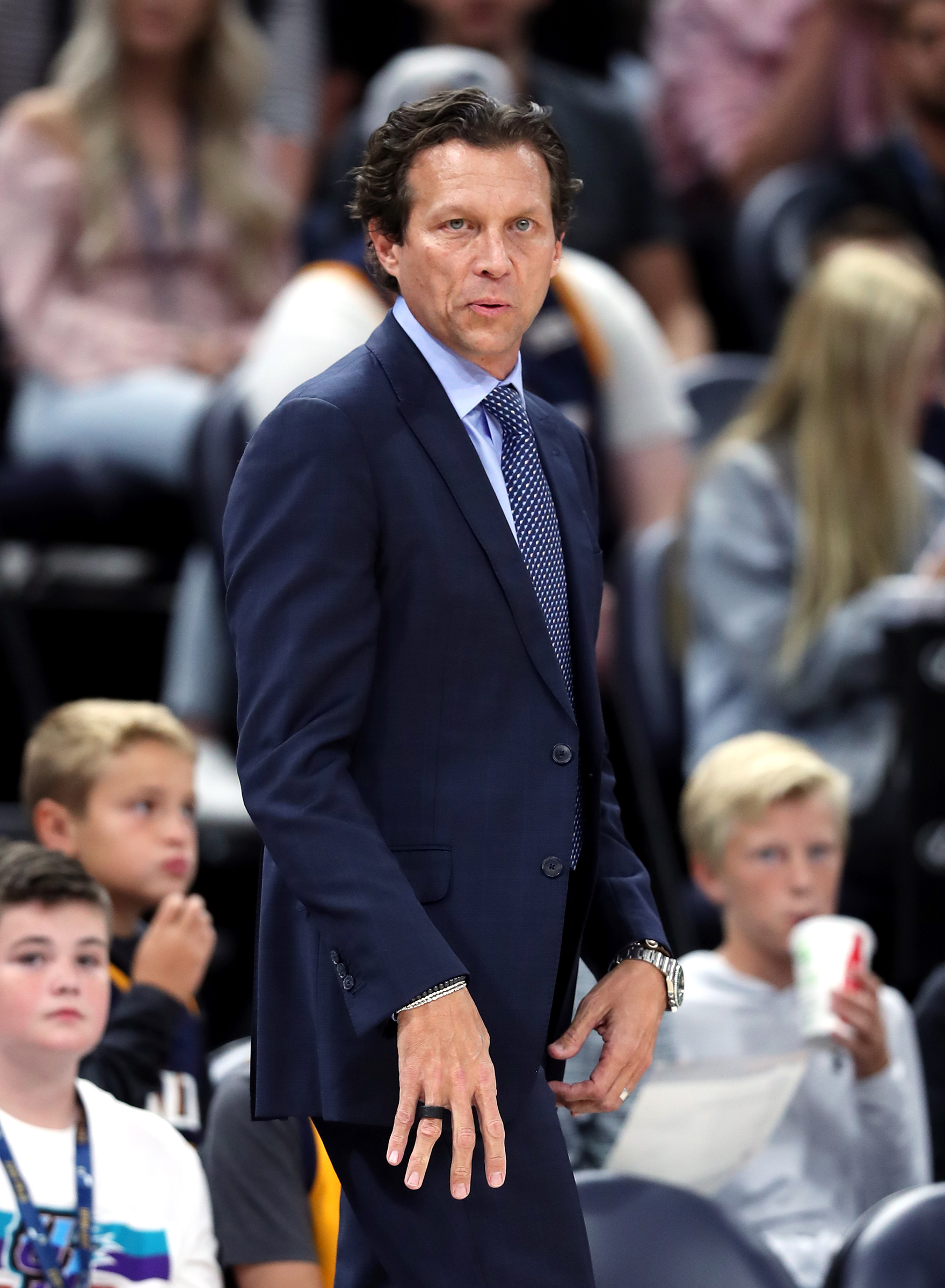 Utah Jazz head coach Quin Snyder calls out a play as the Utah Jazz and the Adelaide 36ers play at Vivint Arena in Salt Lake City on Saturday, Oct. 5, 2019. (Scott G Winterton, KSL)