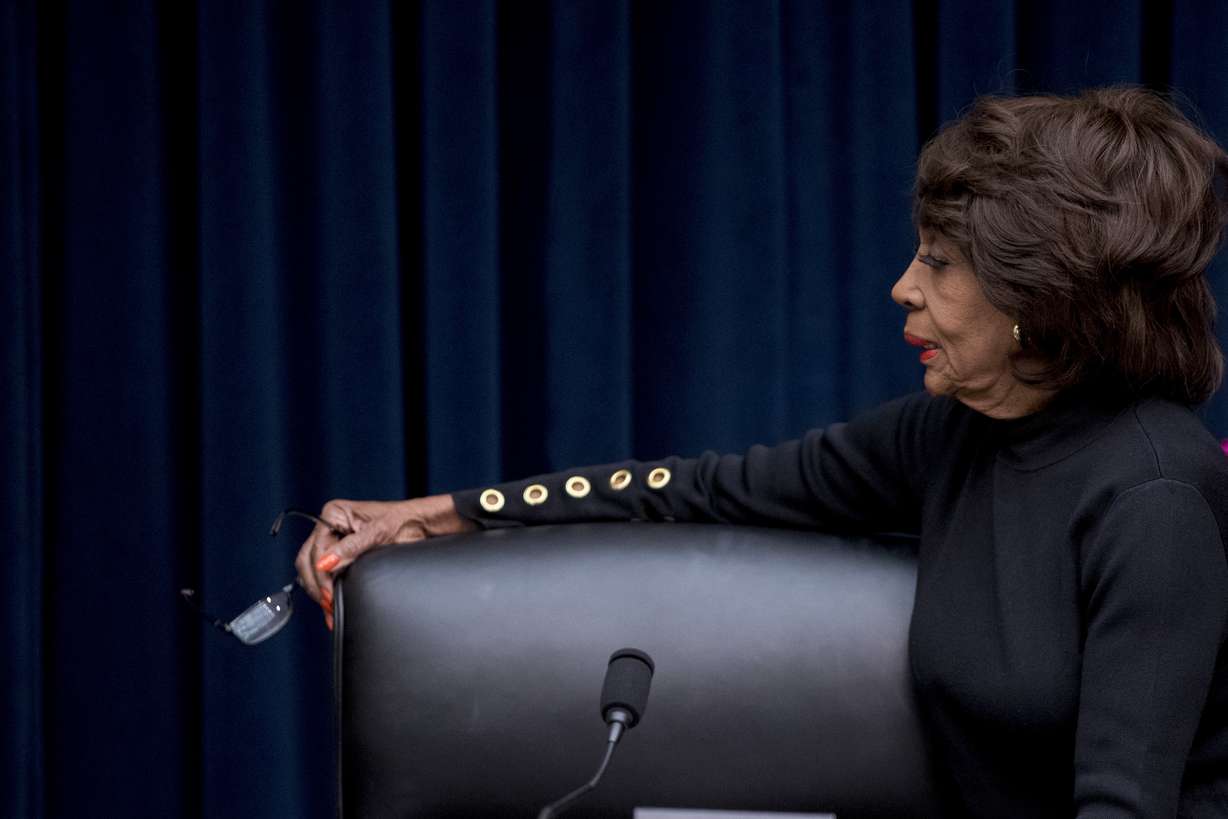 Chairwoman Rep. Maxine Waters, D-Calif., appears before Facebook CEO Mark Zuckerberg arrives for a House Financial Services Committee hearing on Capitol Hill in Washington, Wednesday, Oct. 23, 2019. Photo: Andrew Harnik, AP Photo