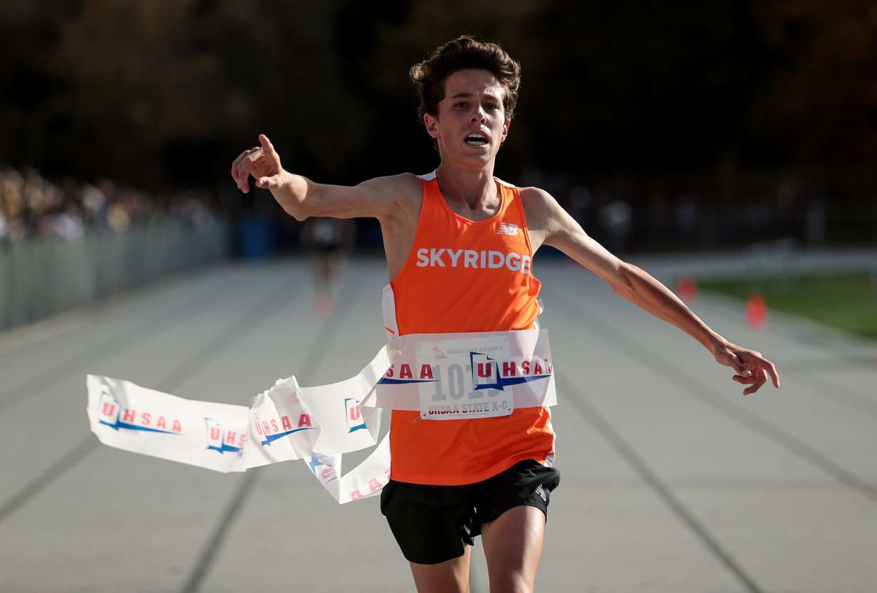 Skyridge's Creed Thompson places first in the 6A boys cross country championship at Highland High School in Salt Lake City on Wednesday, Oct. 23, 2019. (Photo: Spenser Heaps, KSL)