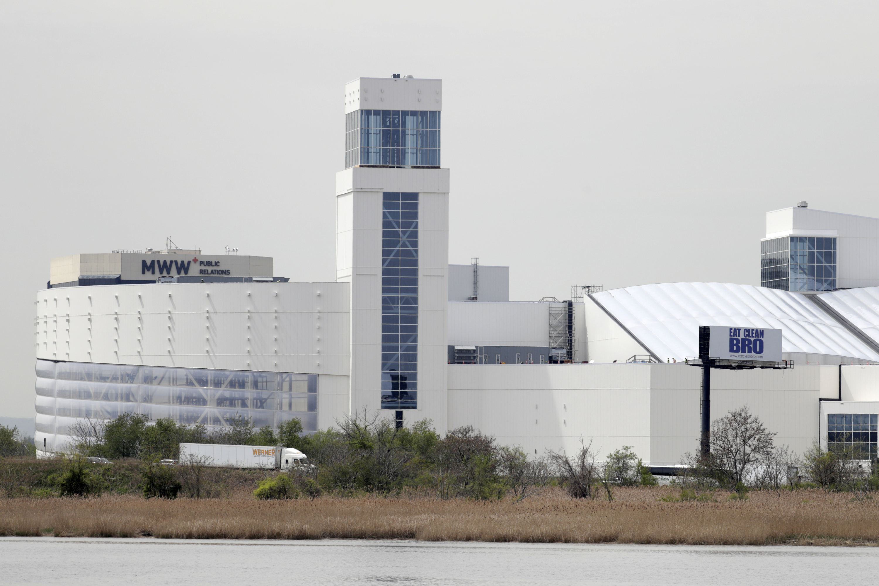 FILE - This April 25, 2019 file photo, shows the exterior view of the construction site of the American Dream mall in East Rutherford, N.J. Now, after endless fits and starts and billions of dollars later, American Dream is officially opening its doors to the public as the second largest mall in the country, and third largest in North America. (AP Photo/Julio Cortez, File)