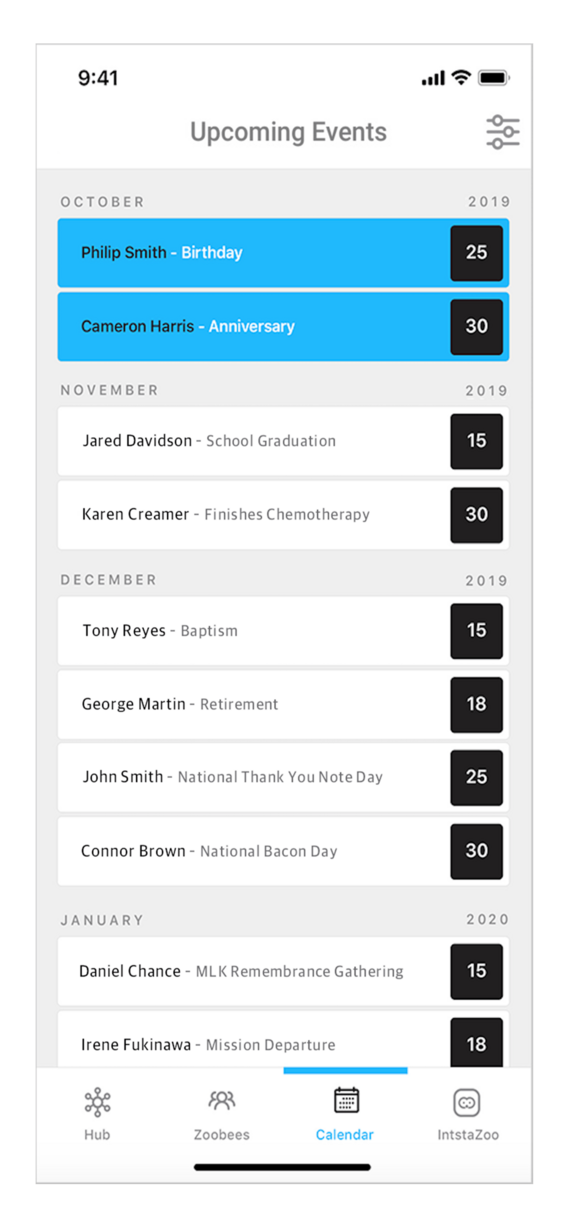 ZooWho reminds users of important dates in their family and friends' lives. (Photo: Courtesy of ZooWho)