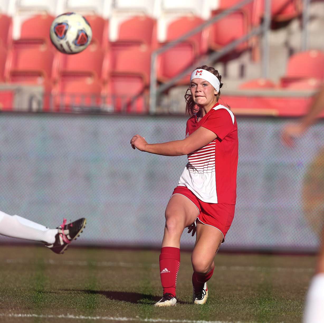 Manti's Megan Olson shoots and scores the game winning goal as they defeat Judge Memorial for the 3A soccer championship at Rio Tinto Stadium in Sandy on Saturday, Oct. 26, 2019. Manti won in the second overtime 1-0. (Photo: Scott G Winterton, KSL)