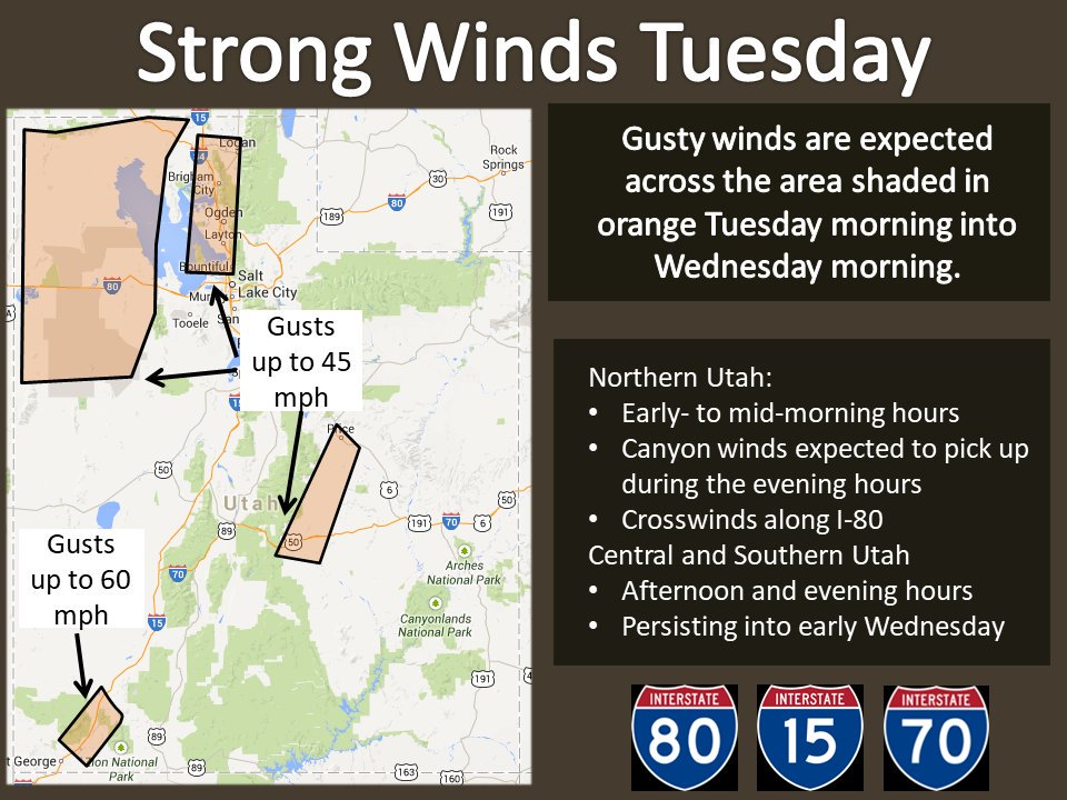 Wind gusts up to 60mph in some areas is expected to hit northern Utah on Tuesday Oct. 29, 2019 in the early to midmorning hours with canyon winds expected to pick up in the evening. (Photo: National Weather Service Salt Lake City)