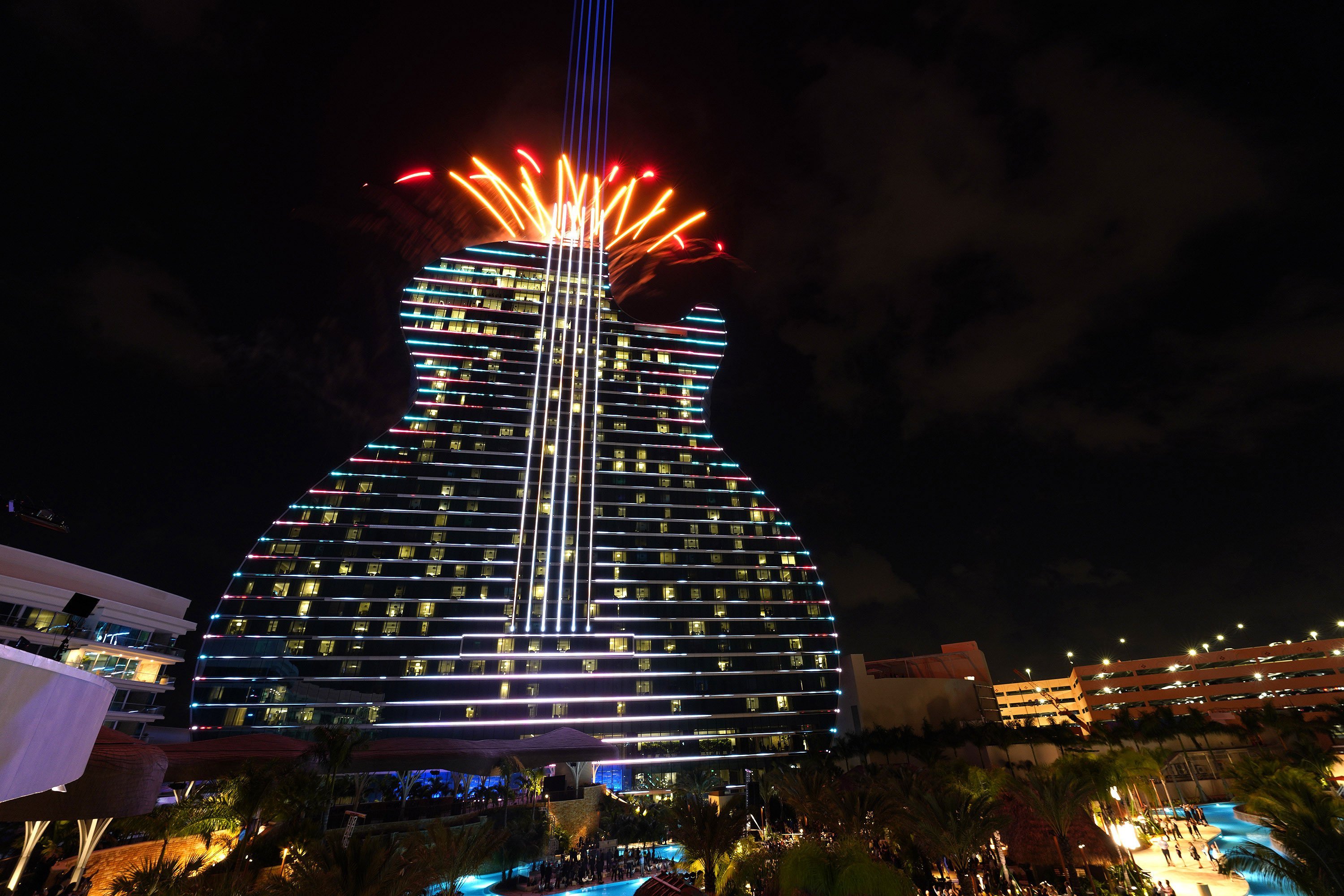 An LED light show was part of the grand opening celebration. (Photo: Seminole Hard Rock Hotel & Casino Hollywood via CNN)
