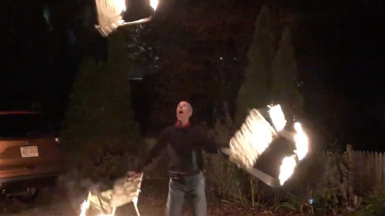 Have You Seen This? Man juggles flaming lawn chairs