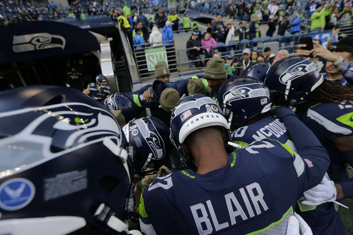 Seattle Seahawks defensive back Marquise Blair joins teammates in a huddle before an NFL football game against the Tampa Bay Buccaneers, Sunday, Nov. 3, 2019, in Seattle. (Photo: John Froschauer, AP)