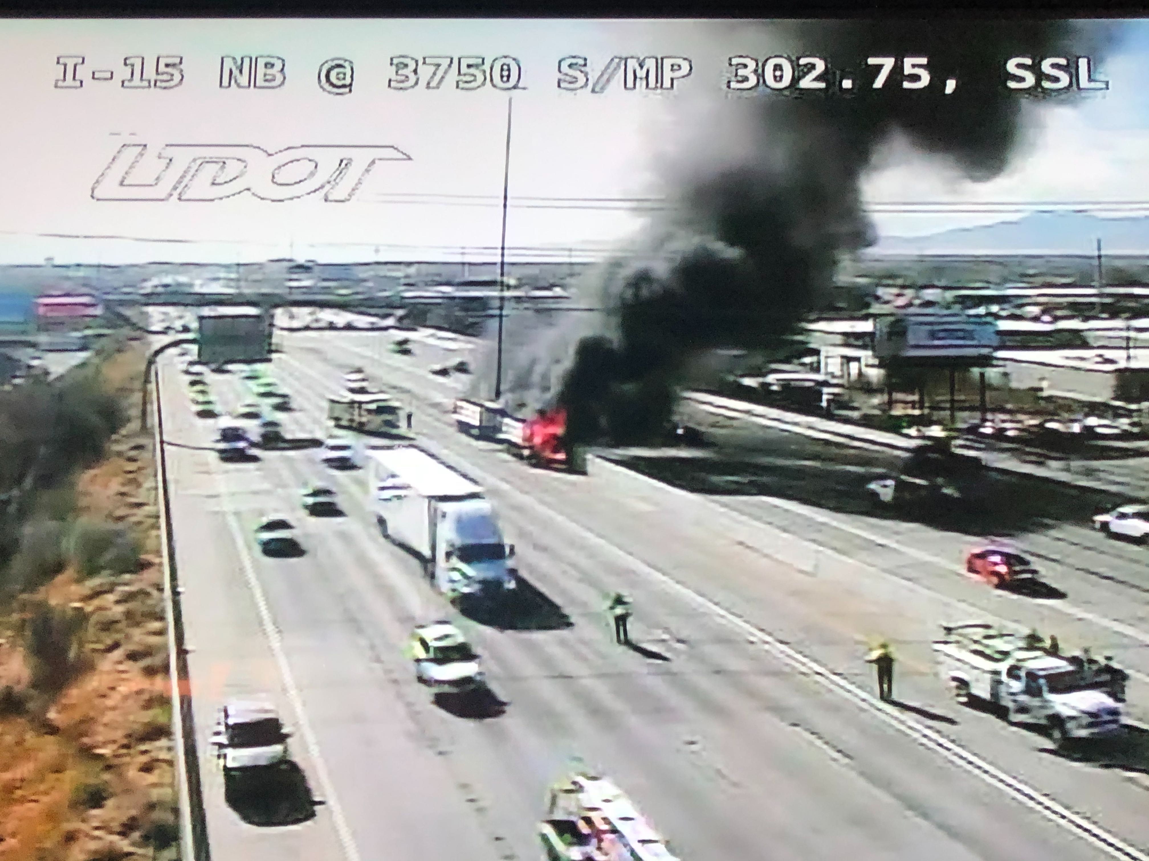 Vehicle fire causes lane closures, creates black smoke on NB I-15