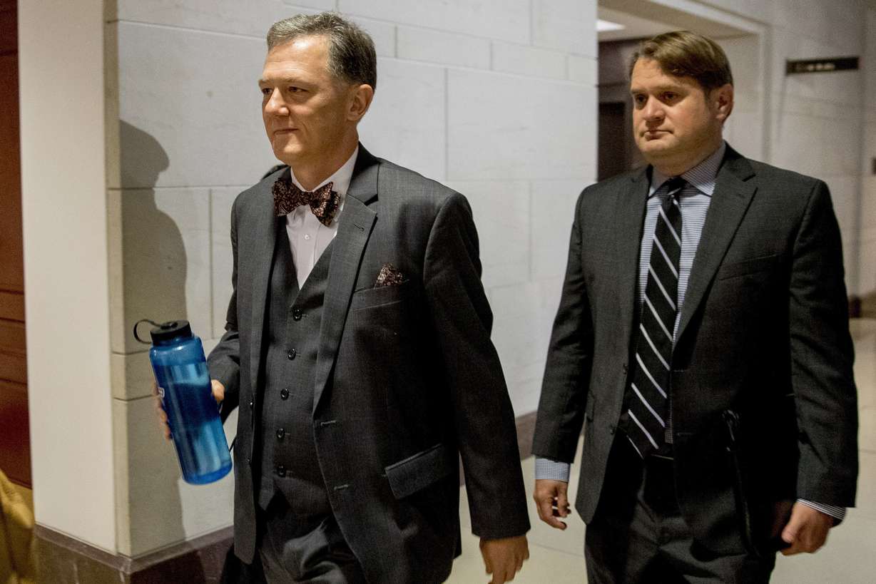 In this Oct. 15, 2019, file photo, Deputy Assistant Secretary of State George Kent arrives on Capitol Hill in Washington. House impeachment investigators released a transcript from Kent, a career official at the State Department on Nov. 7. Photo: Andrew Harnik, AP Photo