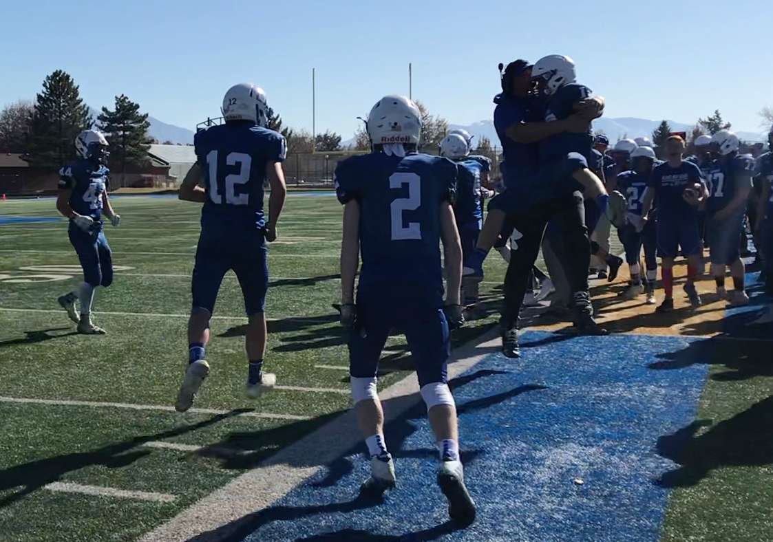 Beaver's Treyson Hunter celebrates his game-sealing interception during the Beavers' 14-7 win over Duchesne in a 2A state semifinal, Saturday, Nov. 9, 2019 at Orem High School. (Photo: Sean Walker, KSL.com)