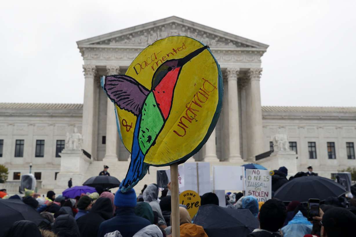 People rally outside the Supreme Court as oral arguments are heard in the case of President Trump's decision to end the Obama-era, Deferred Action for Childhood Arrivals program (DACA), Tuesday, Nov. 12, 2019, at the Supreme Court in Washington. Photo: Susan Walsh, AP Photo