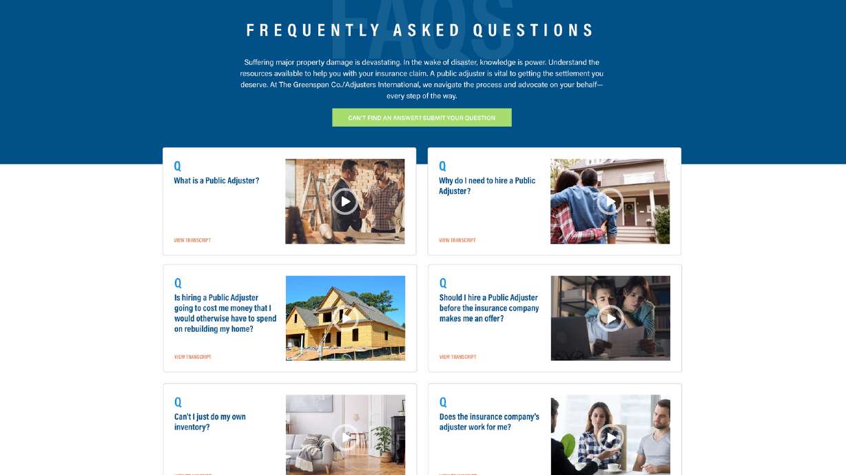 The Greenspan Co./Adjusters International Launches FAQ Video Series for Homeowners