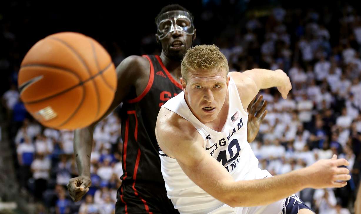 Brigham Young Cougars forward Kolby Lee (40) watches as the ball flies out of bounds as BYU and Southern Utah University play in an NCAA basketball game in Provo at the Marriott Center on Wednesday, Nov. 13, 2019. BYU escaped with a 68-63 win. (Photo: Scott G Winterton, KSL)