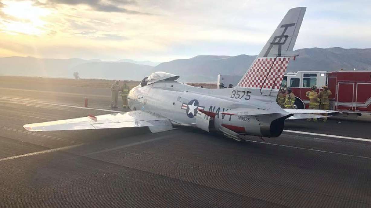 1950s-era fighter jet belly-lands in Richfield; no one injured