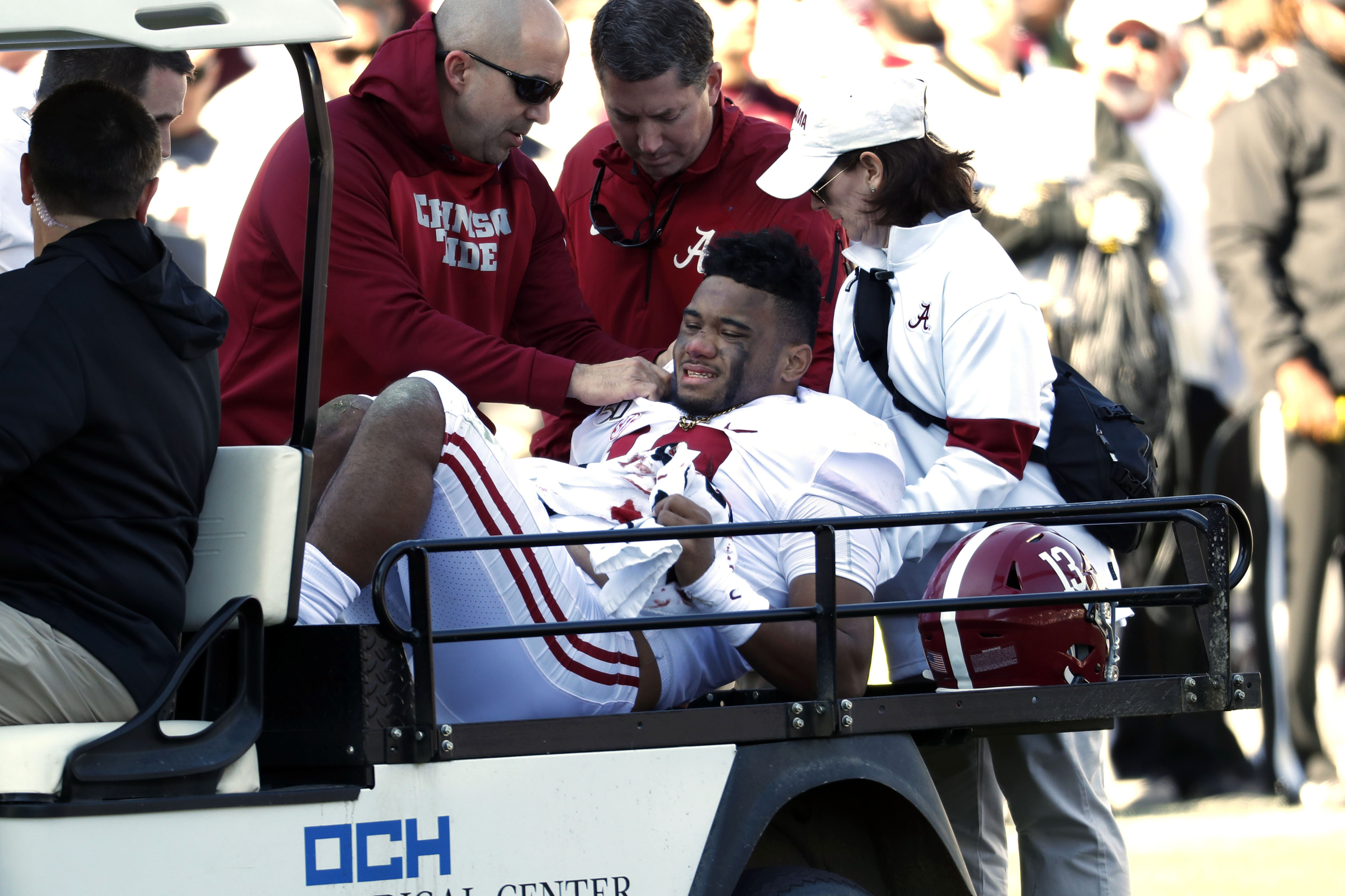 Tagovailoa out for season after hip injury vs Mississippi St