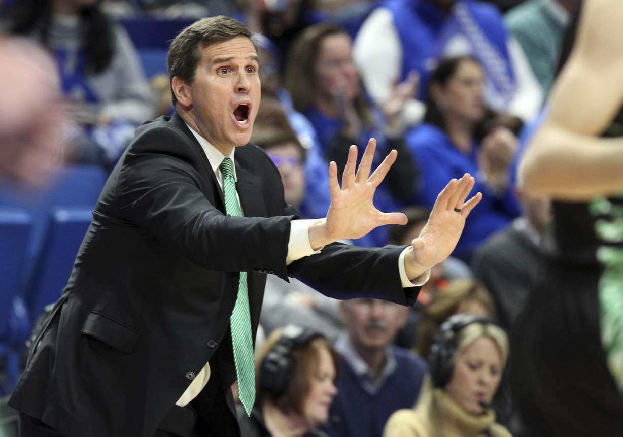 Utah Valley head coach Mark Madsen directs his team during the first half of an NCAA college basketball game against Kentucky in Lexington, Ky., Monday, Nov. 18, 2019.