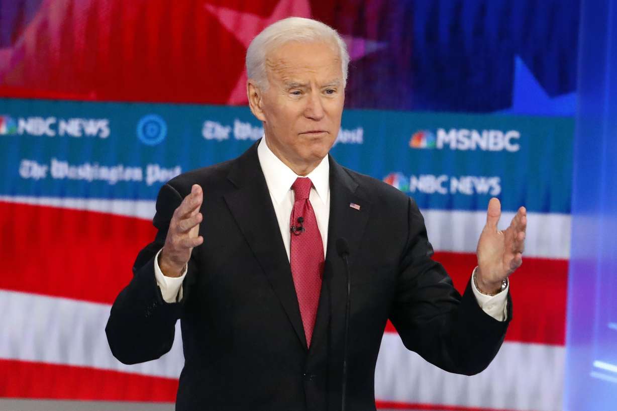 Democratic presidential candidate former Vice President Joe Biden speaks during a Democratic presidential primary debate, Wednesday, Nov. 20, 2019, in Atlanta. (AP Photo/John Bazemore)
