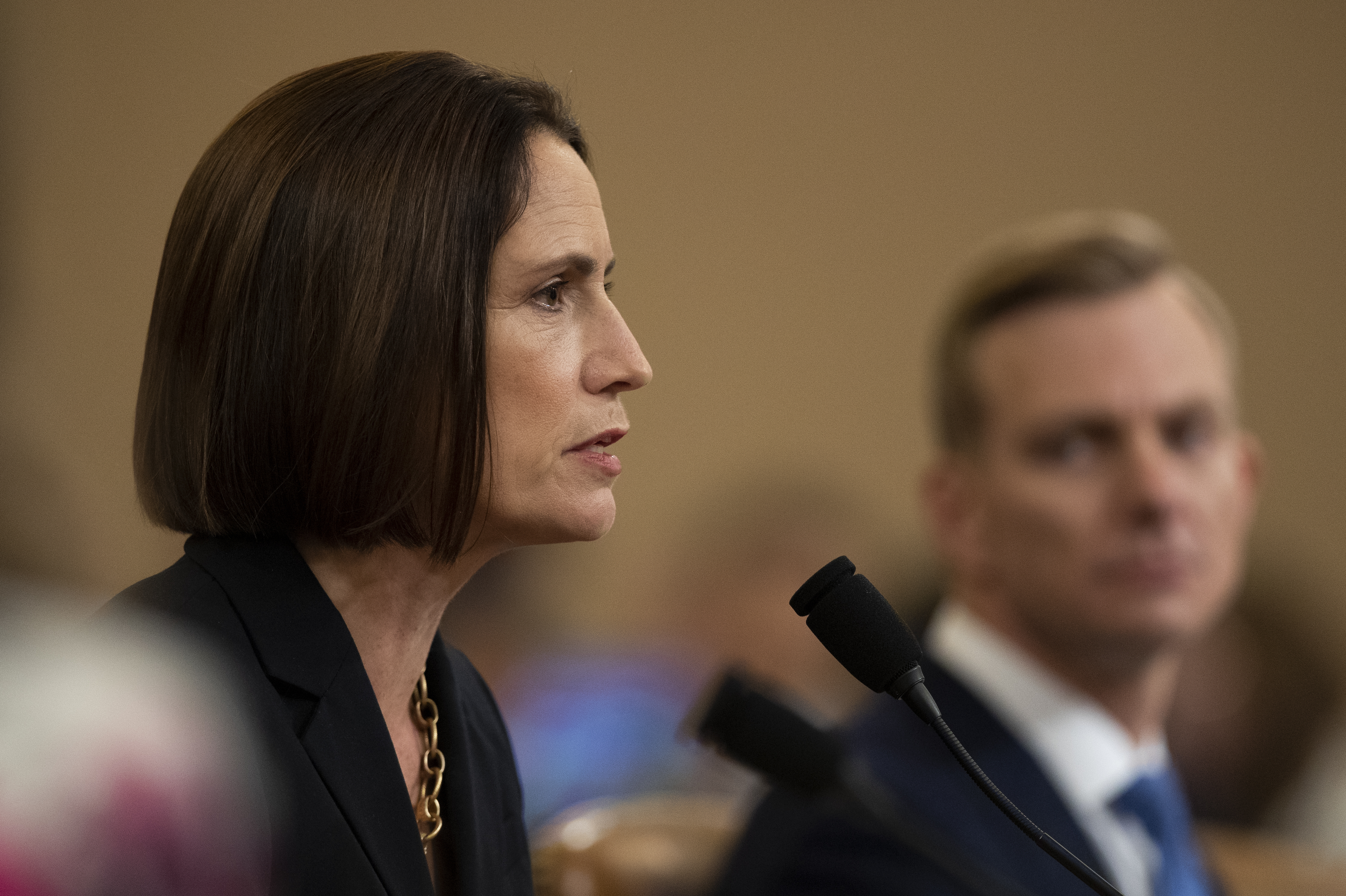 Former White House national security aide Fiona Hill, and David Holmes, a U.S. diplomat in Ukraine, right, testify before the House Intelligence Committee on Capitol Hill in Washington, Thursday, Nov. 21, 2019. Photo: AP Photo
