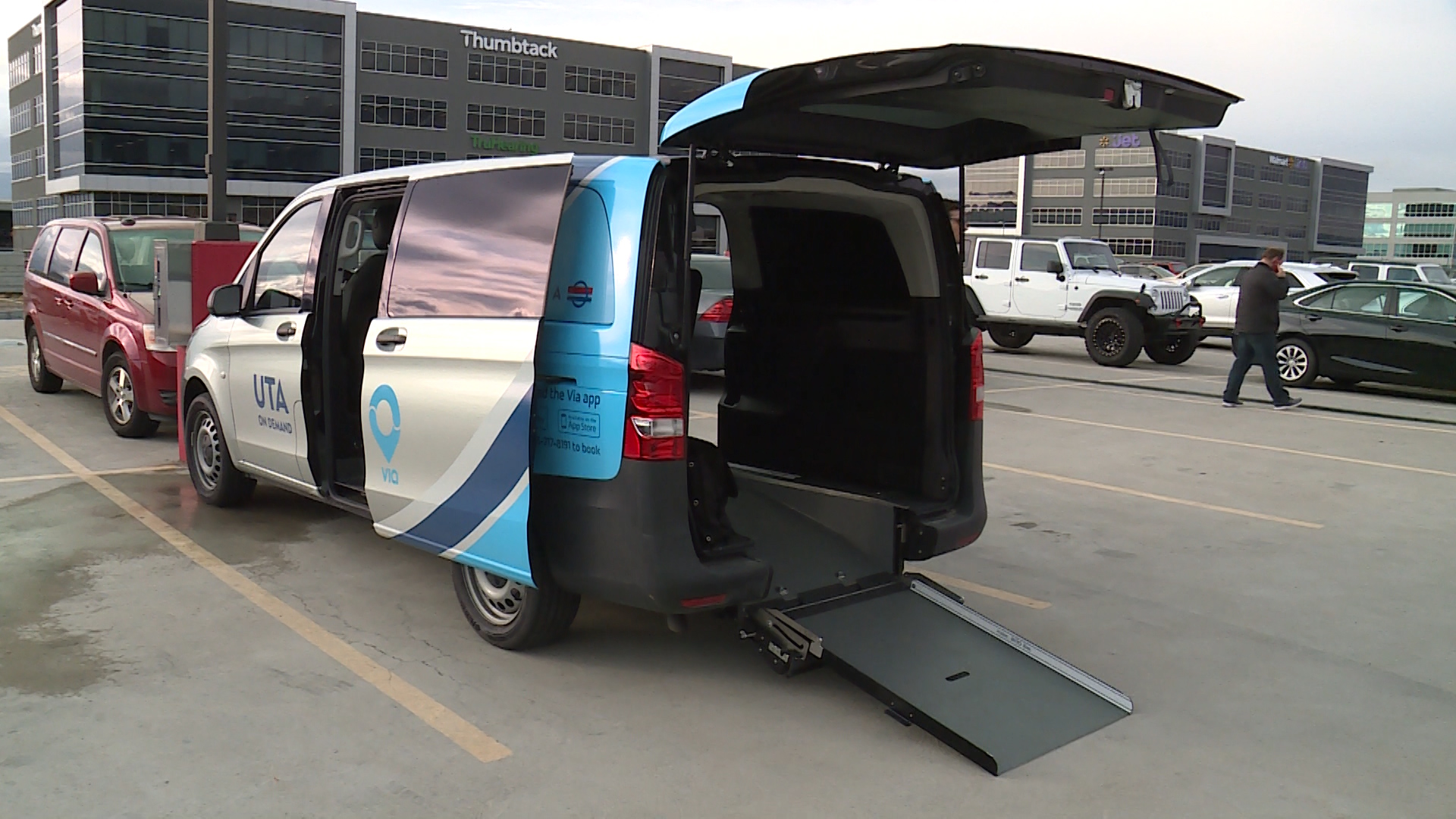 A look at one of the microtransit vans from Utah Transit Authority and rideshare company Via that launched a pilot program service in southern Salt Lake County on Thursday, Nov. 21, 2019. The pilot program is set to end in November 2020. (Photo: Winston Armani, KSL TV)