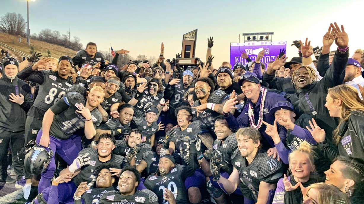 Weber State Football celebrates after winning the Big Sky title.