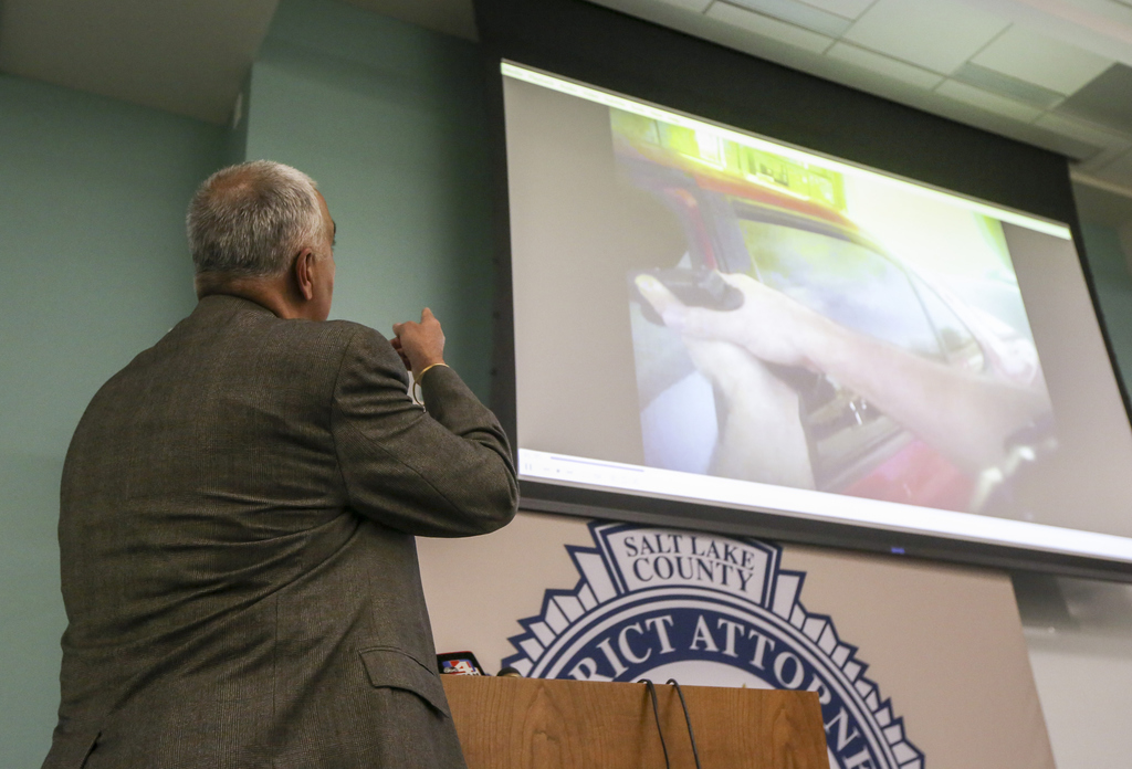 Salt Lake County District Attorney Sim Gill walks members of the media through footage from Salt Lake police officer Brandon Rammell's body camera during a press conference at the Salt Lake County District Attorney's Office in Salt Lake City on Monday, Nov. 25, 2019. (Photo: Colter Peterson, KSL)