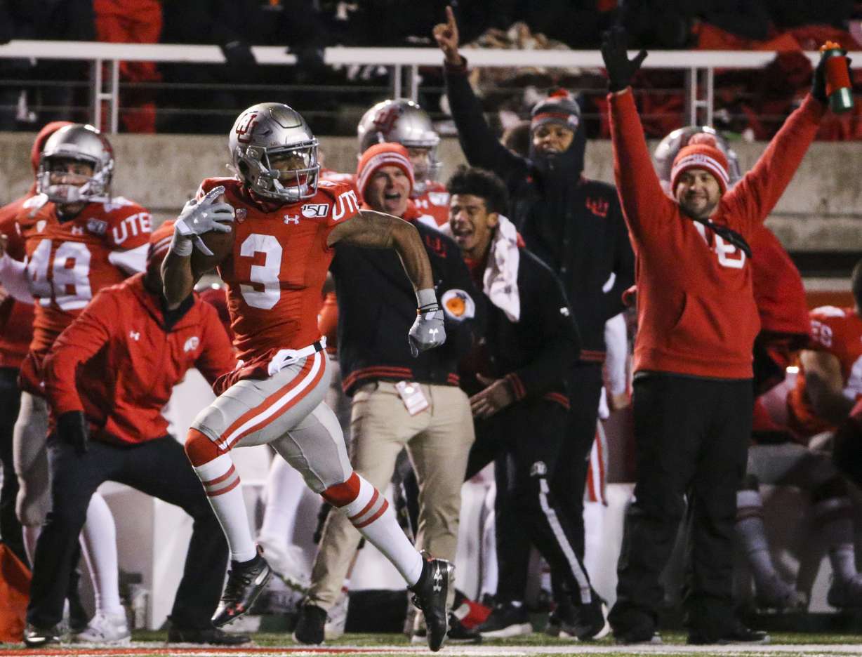 Utah Utes wide receiver Demari Simpkins (3) returns a punt for a 66-yard touchdown during the second half of an NCAA football game at Rice-Eccles Stadium in Salt Lake City on Saturday, Nov. 30, 2019. (Photo: Colter Peterson, KSL)