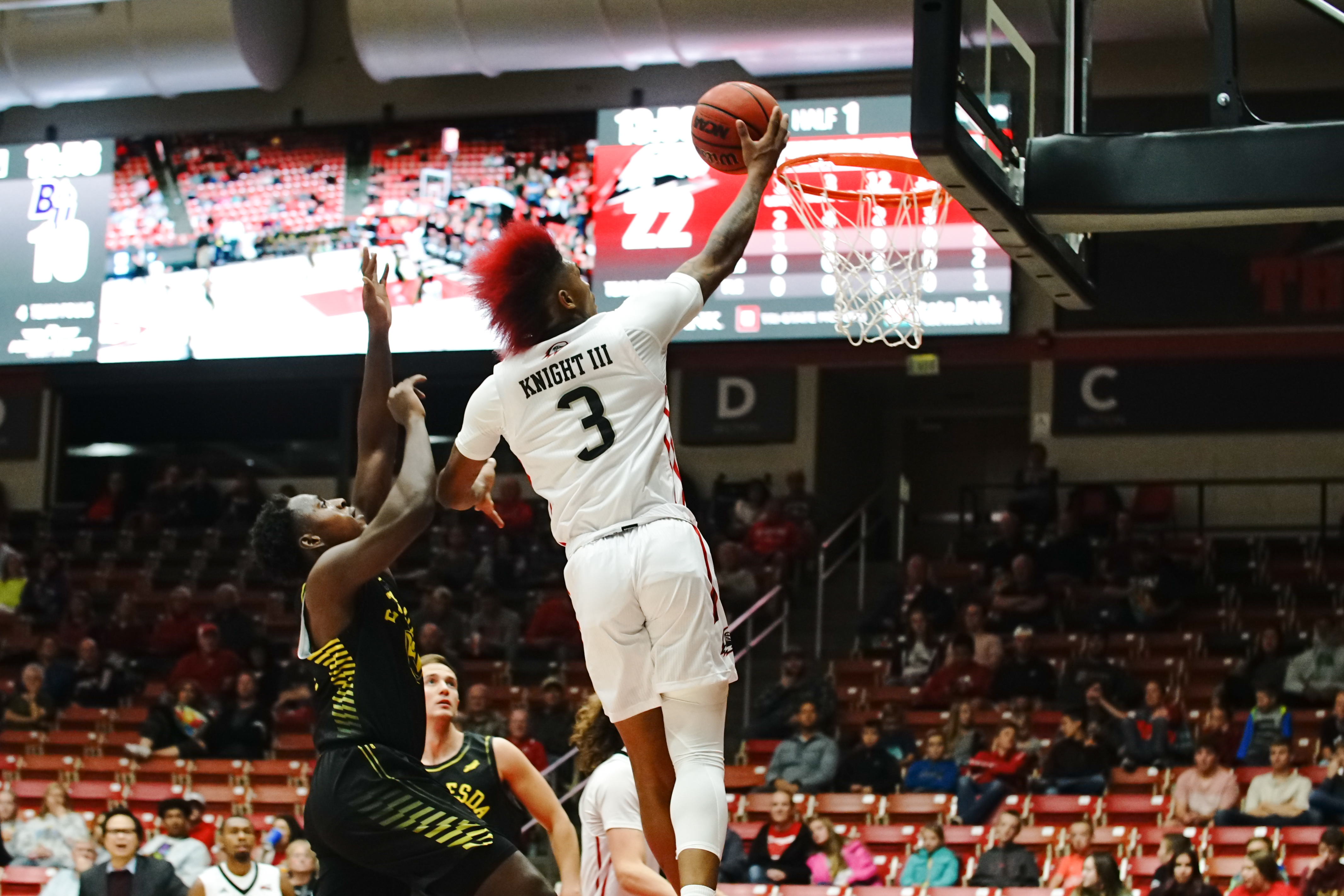 Southern Utah's John Knight III scores against West Coast Baptist in Cedar City. Knight was one of 296 college players on the NBA's early-entry list for the 2021 NBA draft.