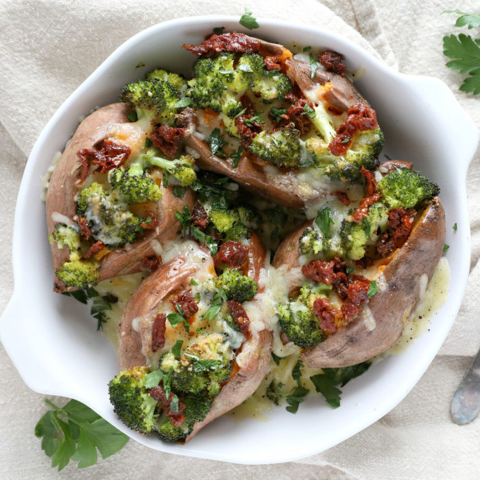 Cheddar and broccoli stuffed sweet potatoes (Photo: Jenny Shea Rawn)