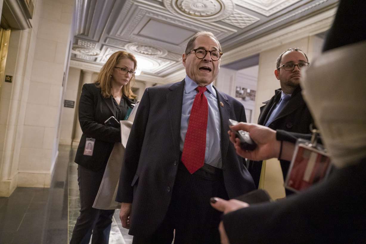 House Judiciary Committee Chairman Jerrold Nadler, D-N.Y., speaks with reporters after a closed-door session with his Democratic members to prepare for a public hearing Wednesday with legal experts. Photo: J. Scott Applewhite, AP Photo