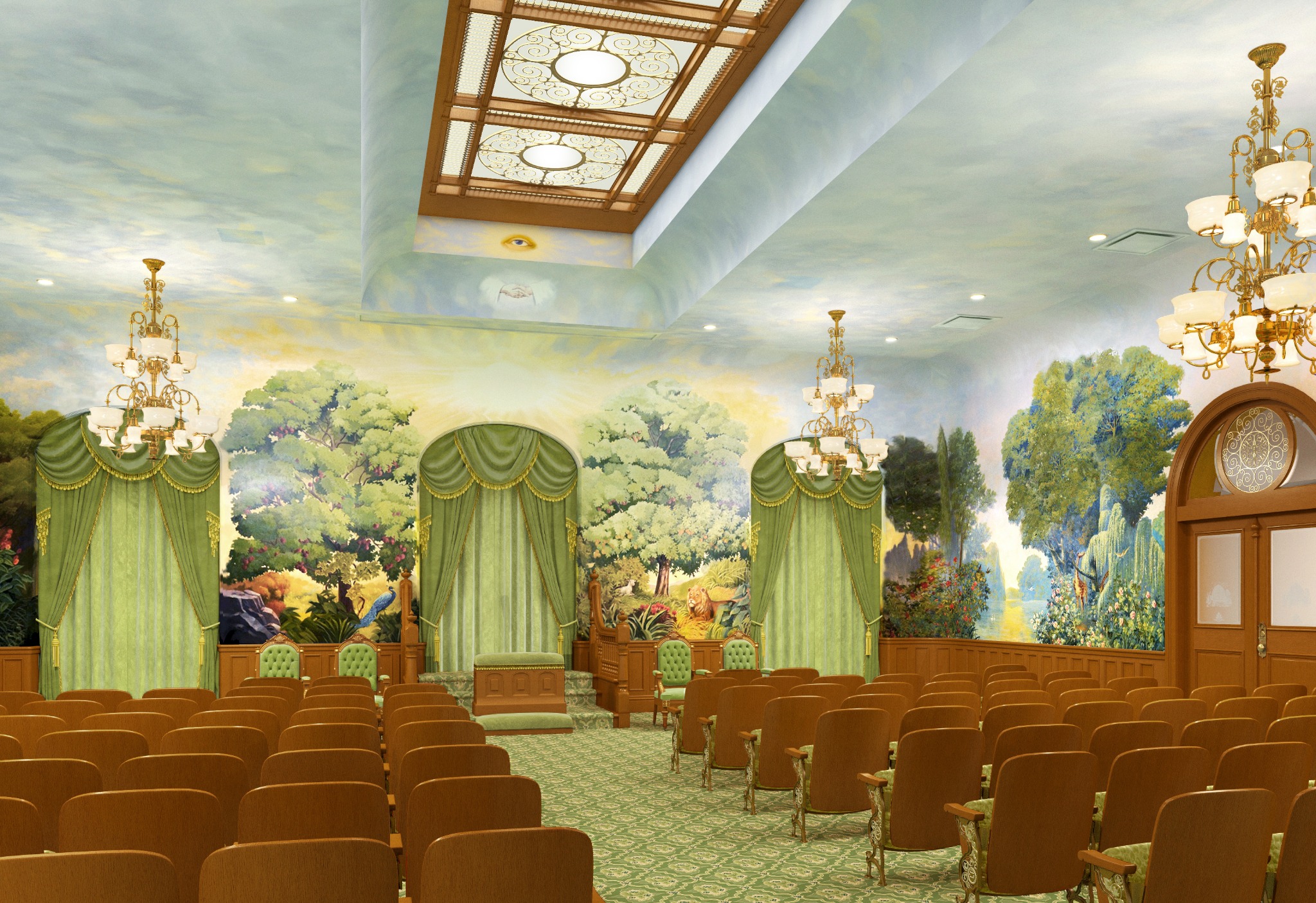 An artistic rendering of the renovated garden room in the Salt Lake Temple, December, 2019. (Photo: Intellectual Reserve)
