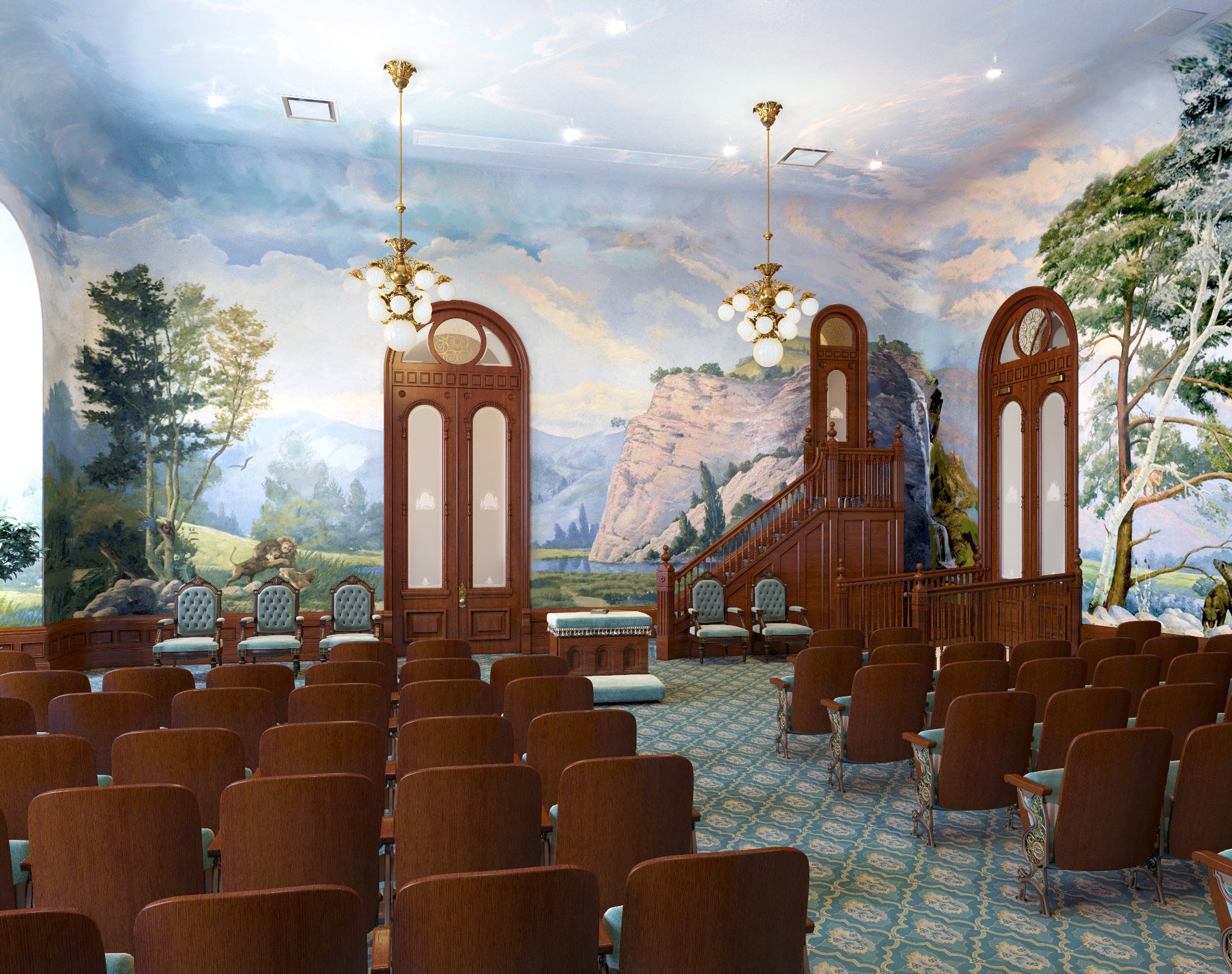 An artistic rendering of the renovated world room in the Salt Lake Temple, December 2019. (Photo: Intellectual Reserve)