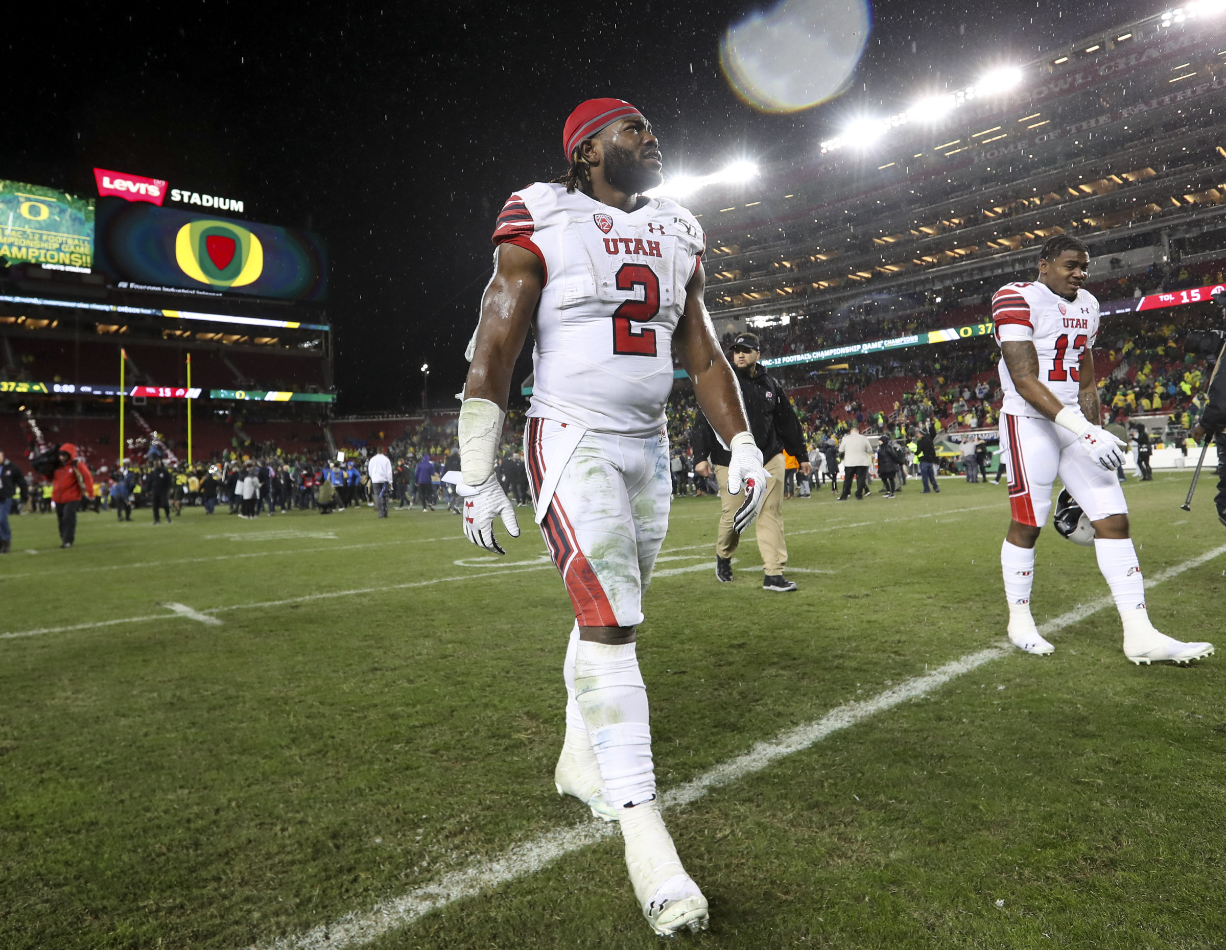 Utah Utes running back Zack Moss (2) walks off the filed following the Pac 12 Championship game against Oregon at Levi’s Stadium in Santa Clara, Calif. on Friday, Dec. 6, 2019. (Photo: Steve Griffin, KSL)