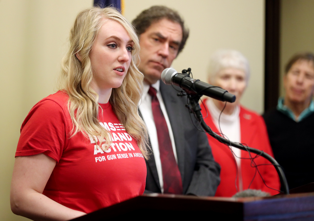 Kait Hinckley, with Moms Demand Action, speaks as she joins Rep. Brian King, D-Salt Lake City, at a press conference at the Capitol to discuss the importance and urgency of passing legislation to require background checks for all firearm sales in the 2020 Legislature in Salt Lake City on Tuesday, Dec. 17, 2019. (Photo: Scott G. Winterton, KSL)