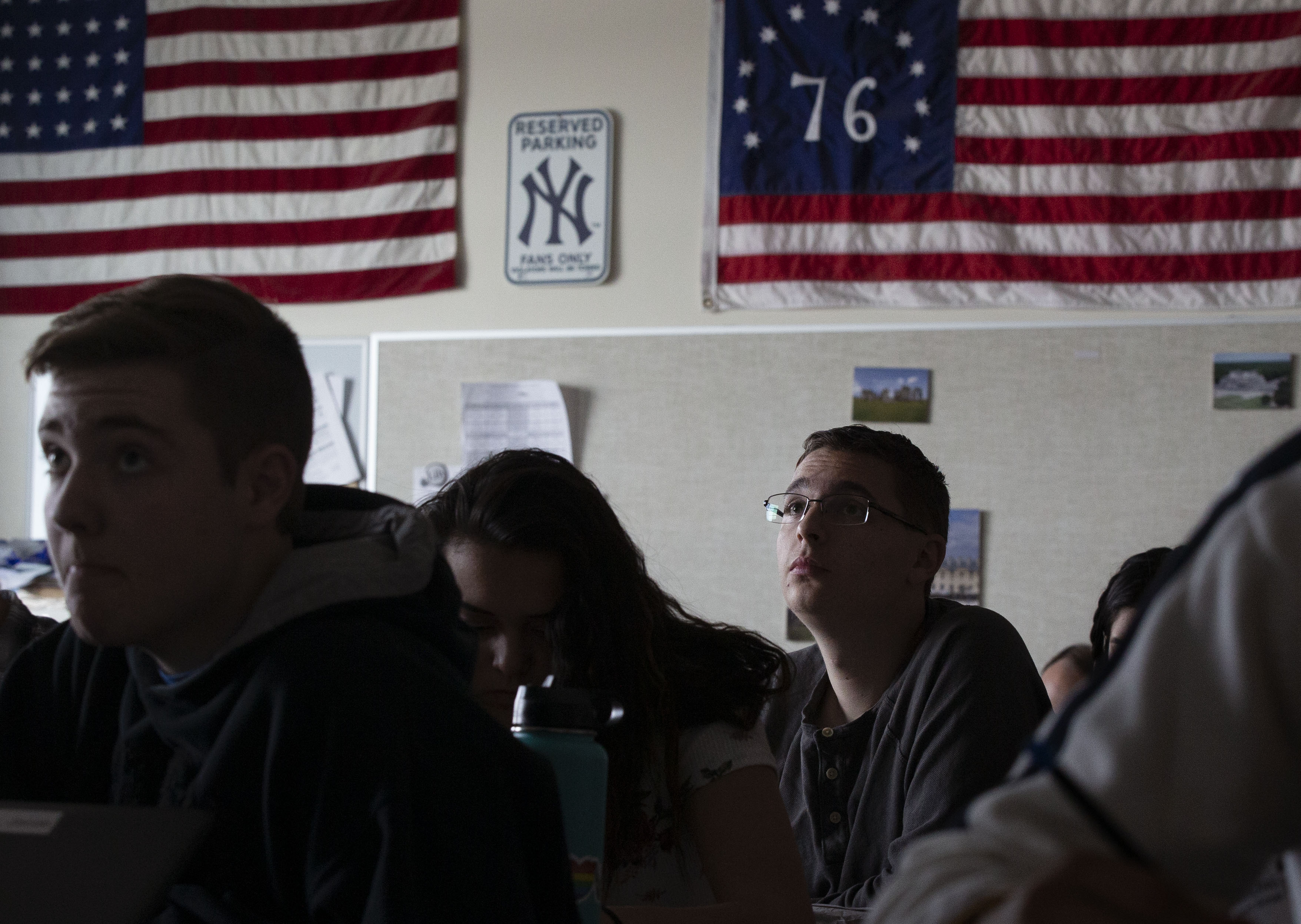 James Delliskave, right, watches the impeachment hearings during his AP U.S. Government class at Murray High School on Wednesday, Dec. 18, 2019. (Laura Seitz, KSL)