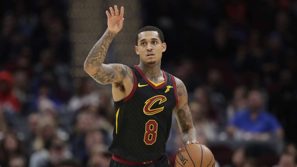 Cleveland Cavaliers' Jordan Clarkson drives against the Milwaukee Bucks in the second half of an NBA basketball game, Friday, Nov. 29, 2019, in Cleveland. (AP Photo/Tony Dejak)