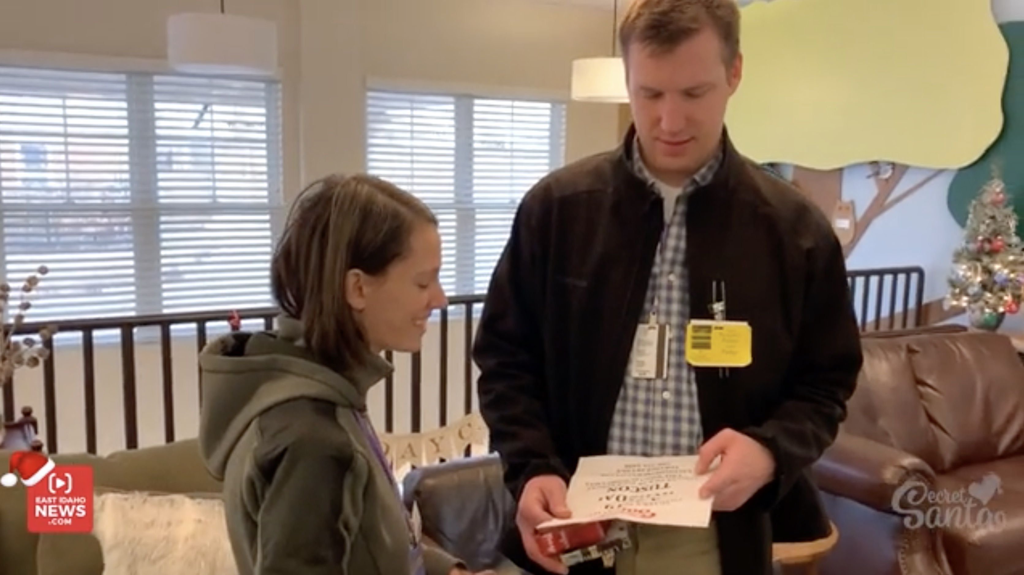 A special gift from a Secret Santa delivered to a couple at Primary Children’s Hospital