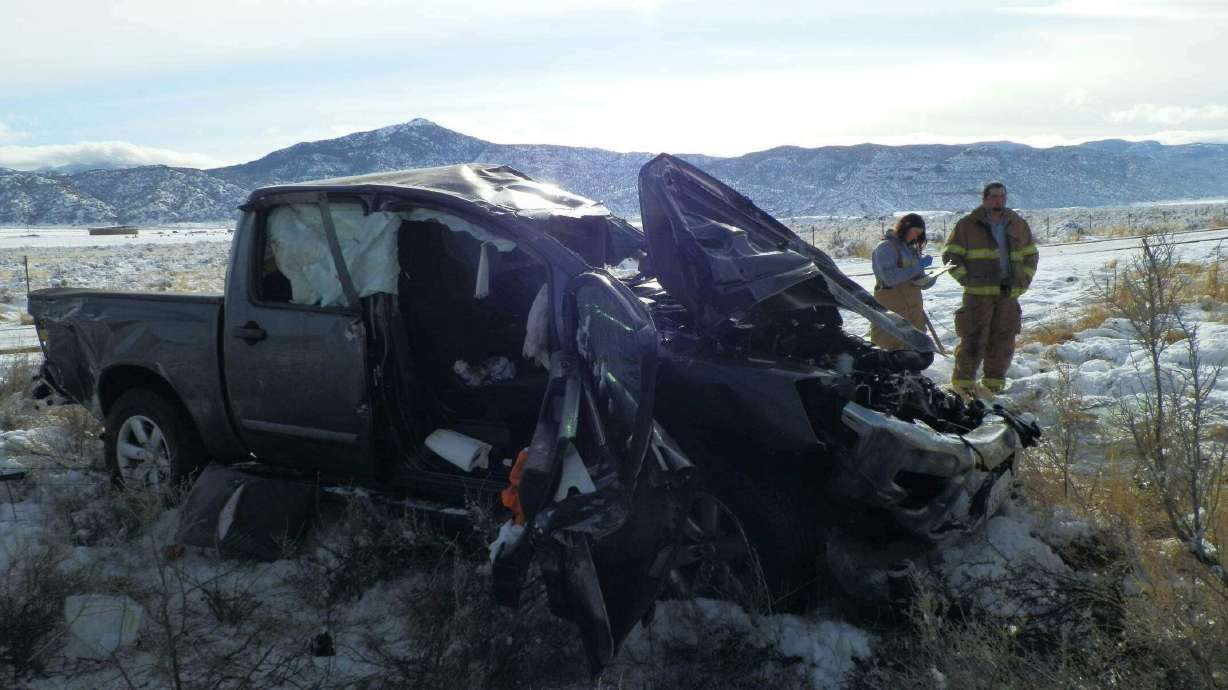 Distracted driving crash sends pickup truck airborne off I-15 in southern Utah, police say