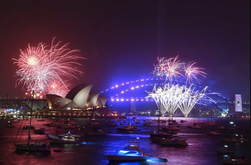 Fireworks are seen from Mrs. Macquarie's Chair during New Year's Eve celebrations in Sydney, Tuesday, Dec. 31, 2019. (Mick Tsikas/AAP Image via AP)