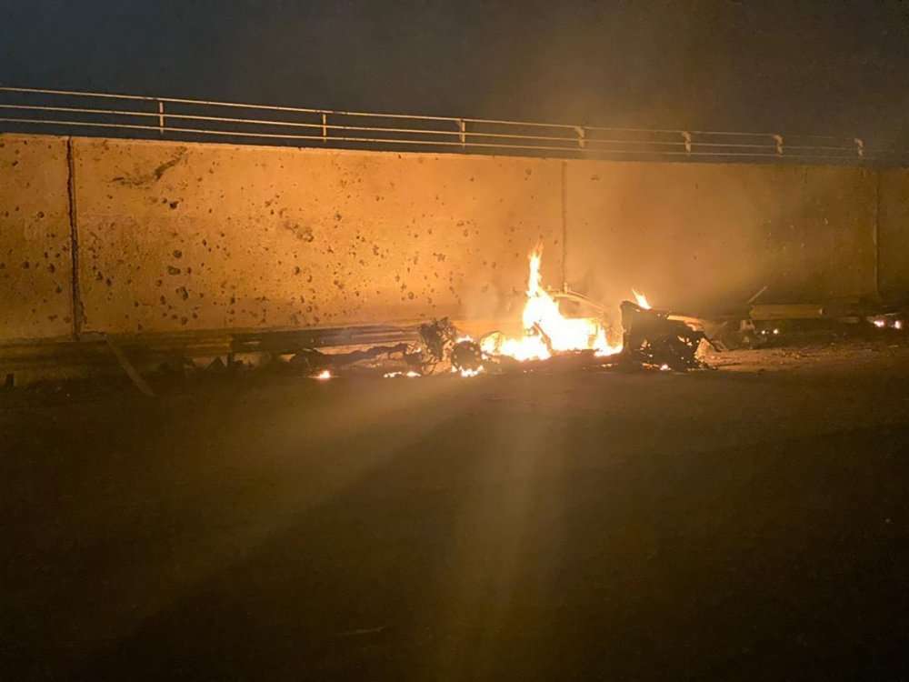 This photo released by the Iraqi Prime Minister Press Office shows a burning vehicle at the Baghdad International Airport following an airstrike, in Baghdad, Iraq, early Friday, Jan. 3, 2020. The Pentagon said Thursday that the U.S. military has killed Gen. Qassem Soleimani, the head of Iran's elite Quds Force, at the direction of President Donald Trump. (Photo: Iraqi Prime Minister Press Office via AP)