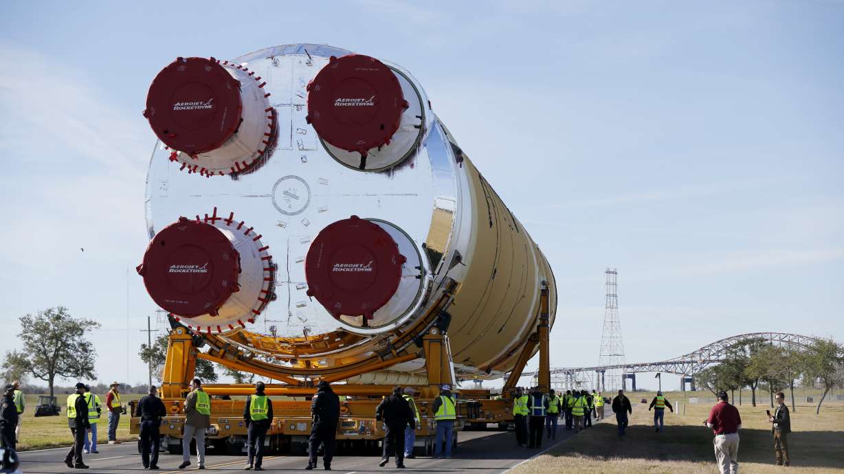 Moon river: Rocket part ferried on the mighty Mississippi