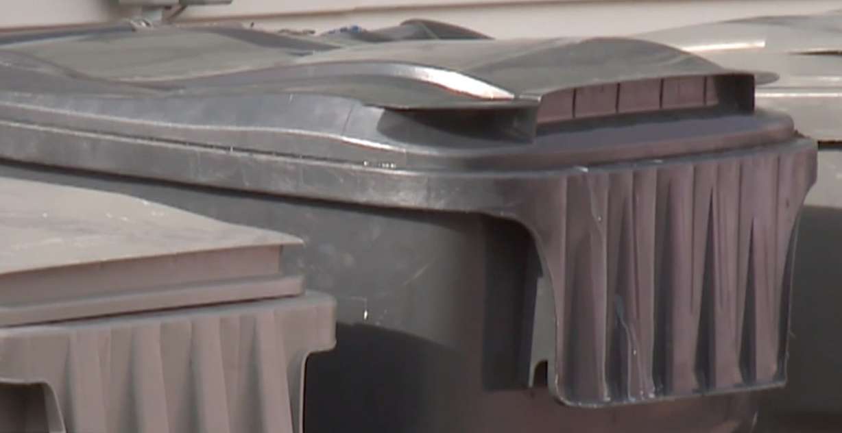 Trash bins in S. Williard which residents say has been overcharged (Photo: KSL TV.)