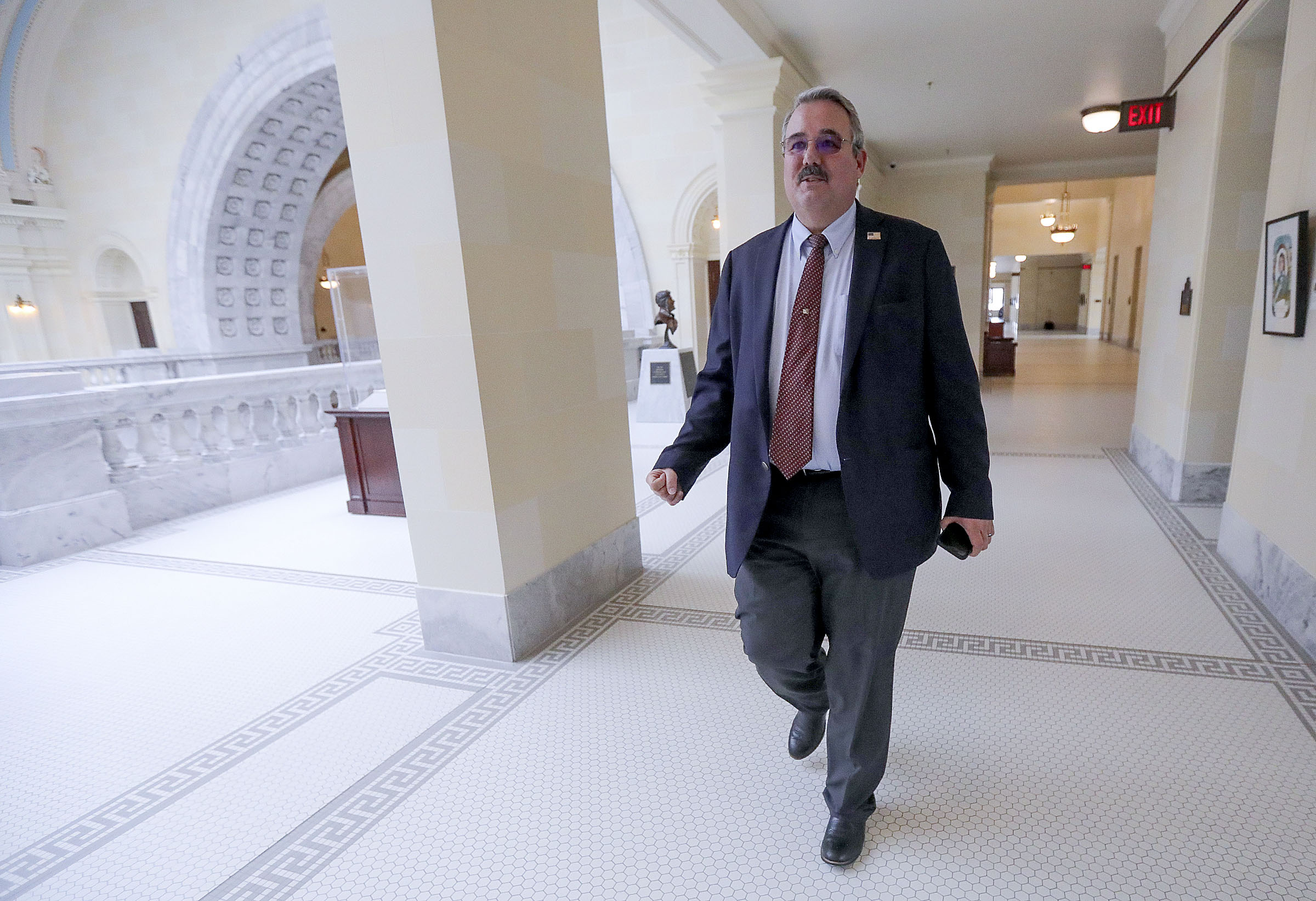 Rep. Lee Perry, R-Perry, walks to his office in the Capitol in Salt Lake City on Wednesday, Jan. 8, 2020. Perry retired from the Utah Highway Patrol after 31 years of service. (Kristin Murphy, KSL)