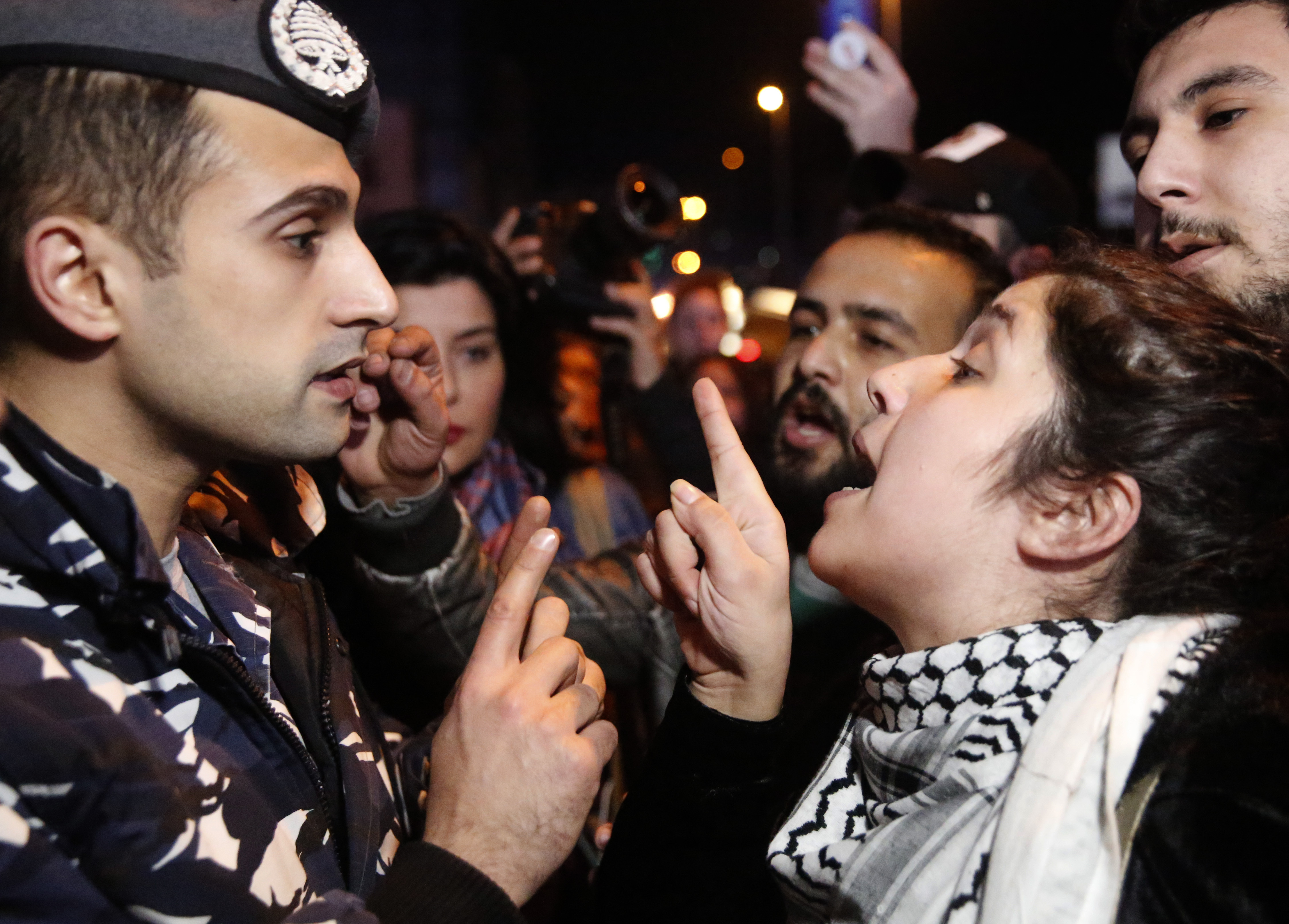 Lebanese protesters block road outside central bank
