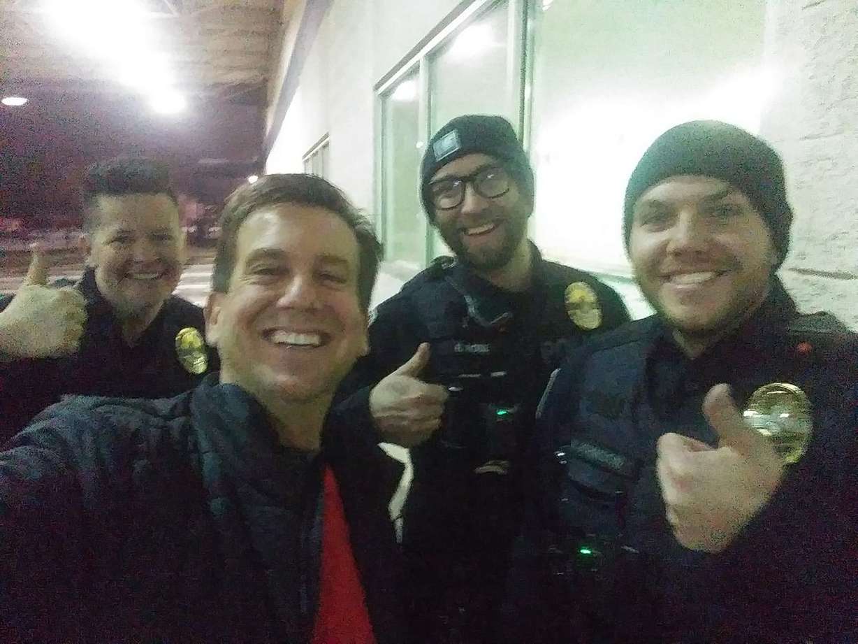 Sandy police officers helped Dan Hill out of the 24 Hour Fitness gym in Sandy, Sunday, Jan. 12, 2020. (Photo: Dan Hill)