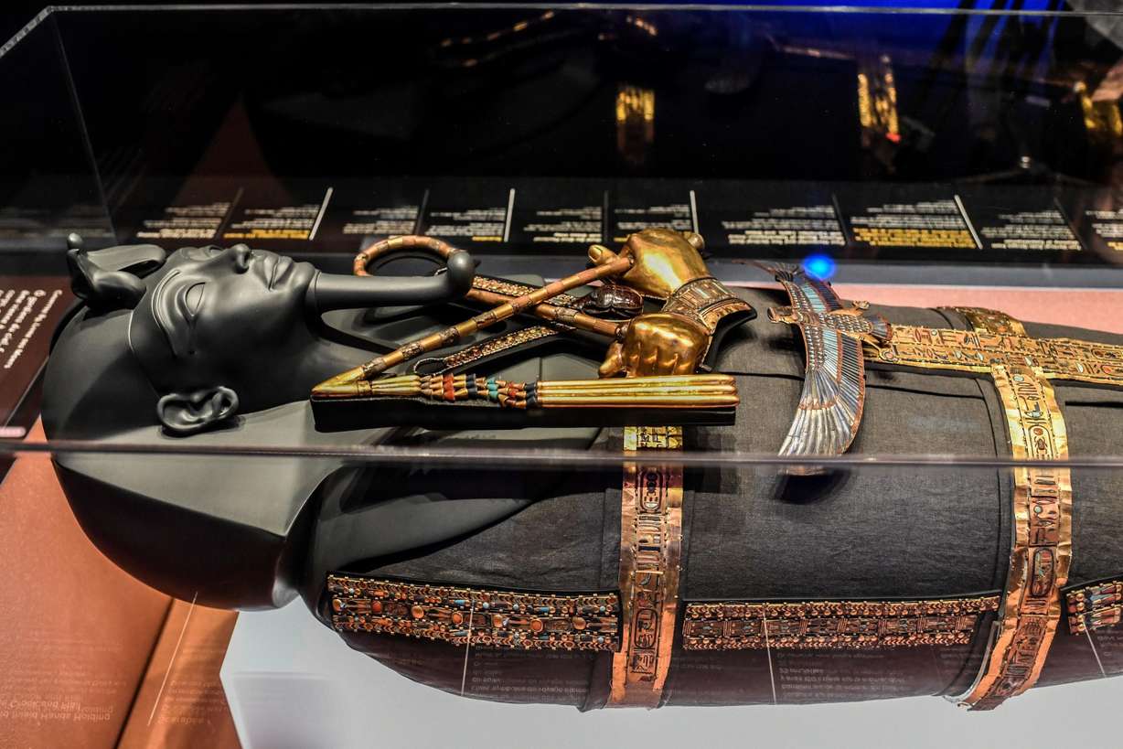A sarcophagus is displayed during the exhibition's visit to Paris. (Photo: Stephane De Sakutin/AFP/AFP via Getty Images)