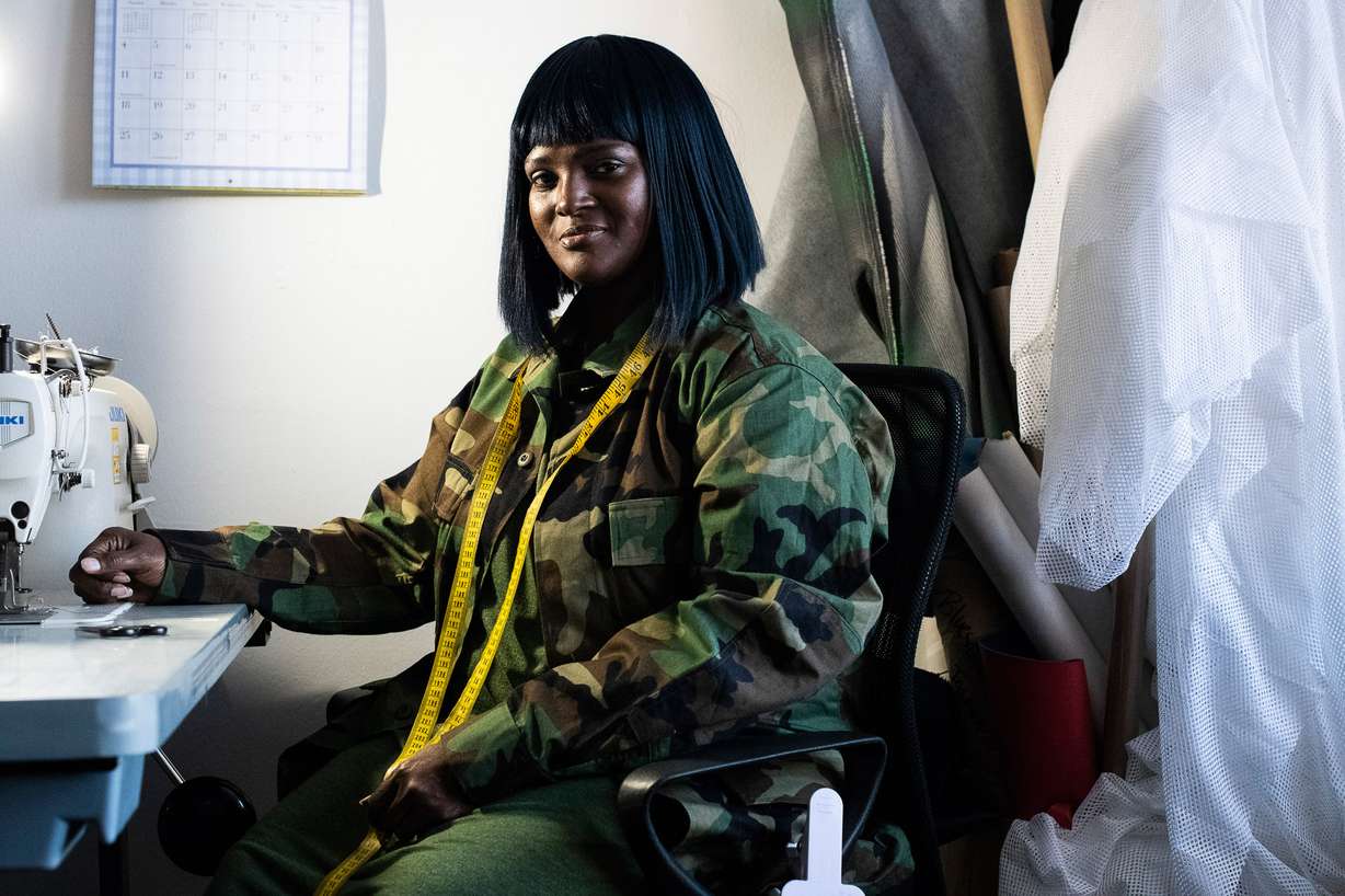 Kenyetta Caldwell now owns her own fashion line, Creo by Keca, and makes custom designs for clients. (Photo: Brittany Greeson for CNN)