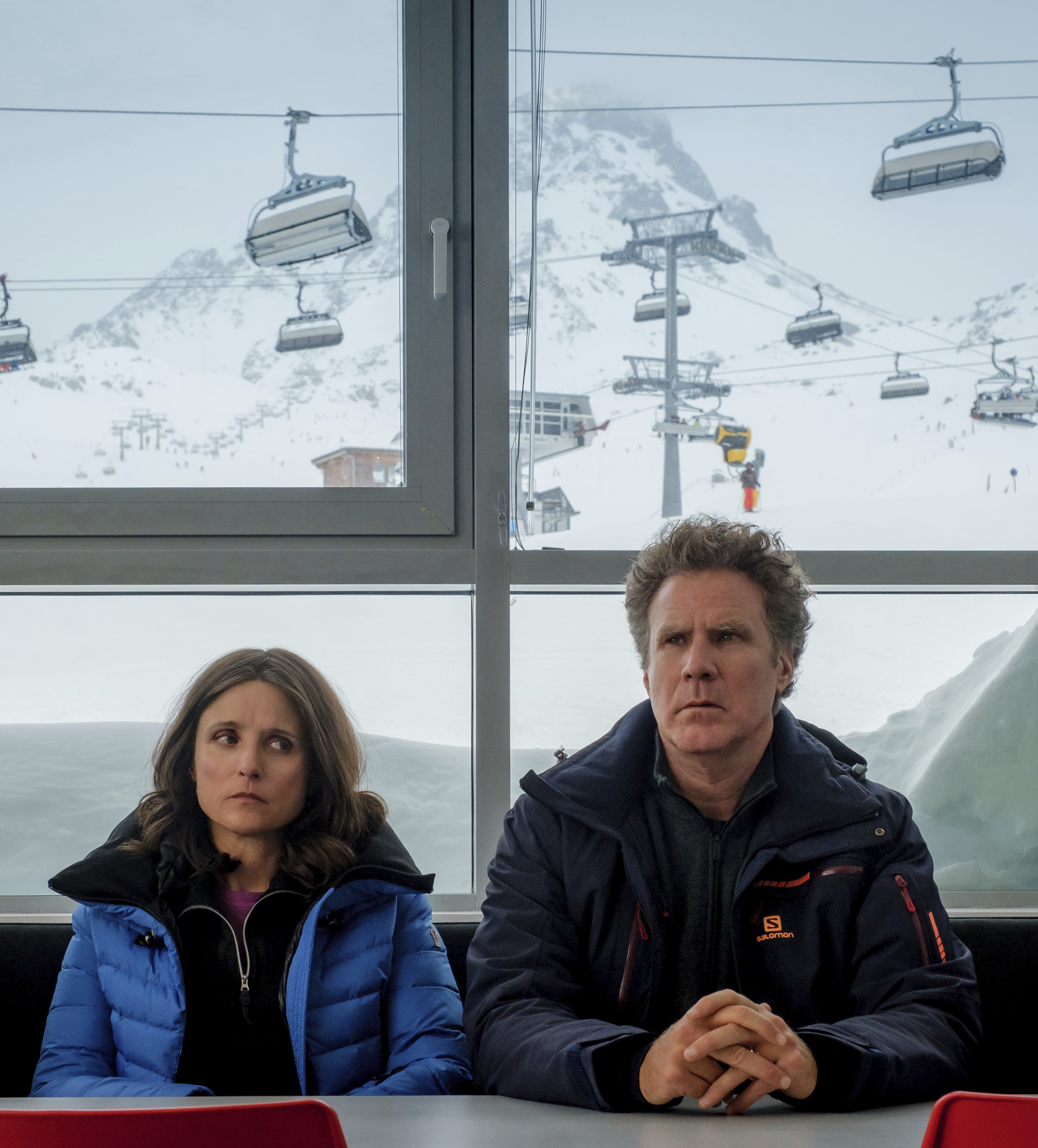 This image released by Fox Searchlight shows Julia Louis-Dreyfus, left, and Will Ferrell in a scene from 'Downhill,' a remake of the Swedish film 'Force Majeure,' which will be featured at the Sundance Film Festival. Photo: Fox Searchlight via AP