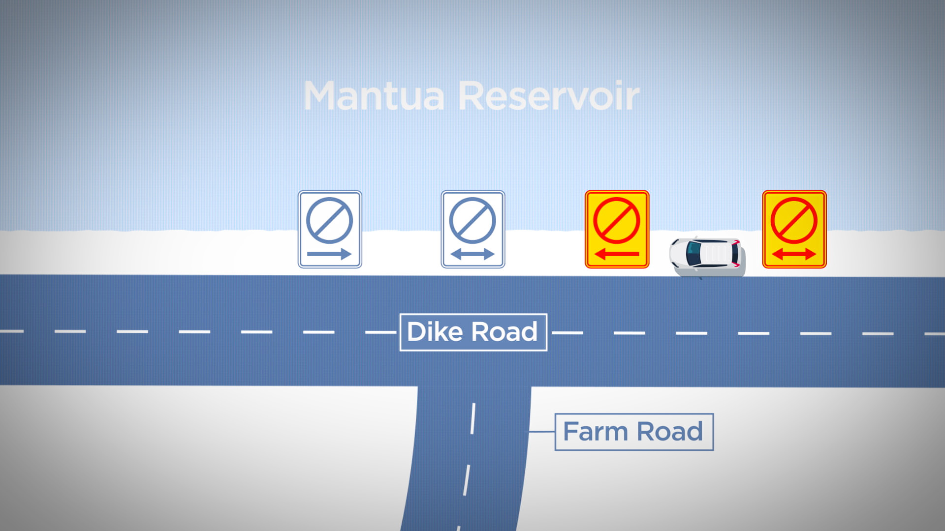 Image shows the “No Parking” signs along Dike Road near Mantua Reservoir. Photo: KSL TV