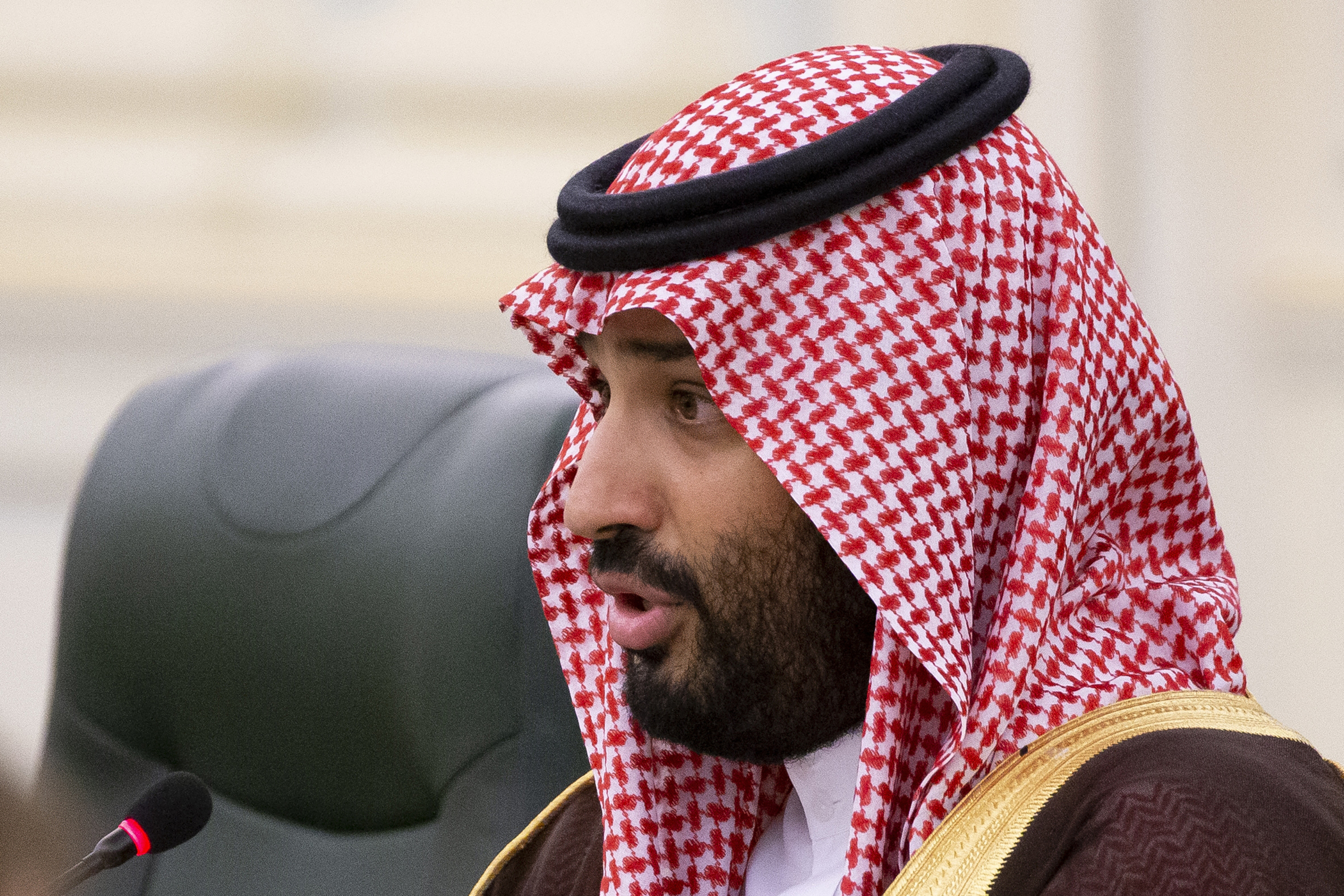 FILE - In this Oct. 14, 2019 file photo, Saudi Arabia's Crown Prince Mohammed bin Salman speaks to Russian President Vladimir Putin during the talks in Riyadh, Saudi Arabia. Photo: Alexander Zemlianichenko, AP Photo, Pool