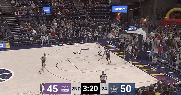 Stockton forward Eric Mika cleans up a missed shot during the Kings' 114-110 overtime loss to the SLC Stars, Friday, Jan. 24, 2020 at Vivint Smart Home Arena. (Courtesy: NBA G-League)