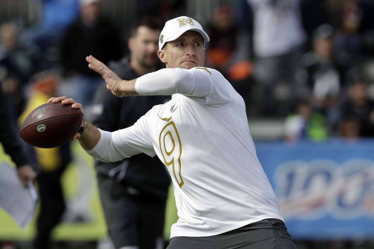 NFC quarterback Drew Brees, of the New Orleans Saints, throws a pass during a practice for the NFL Pro Bowl football game Wednesday, Jan. 22, 2020, in Kissimmee, Fla. (Photo: Chris O'Meara, AP)